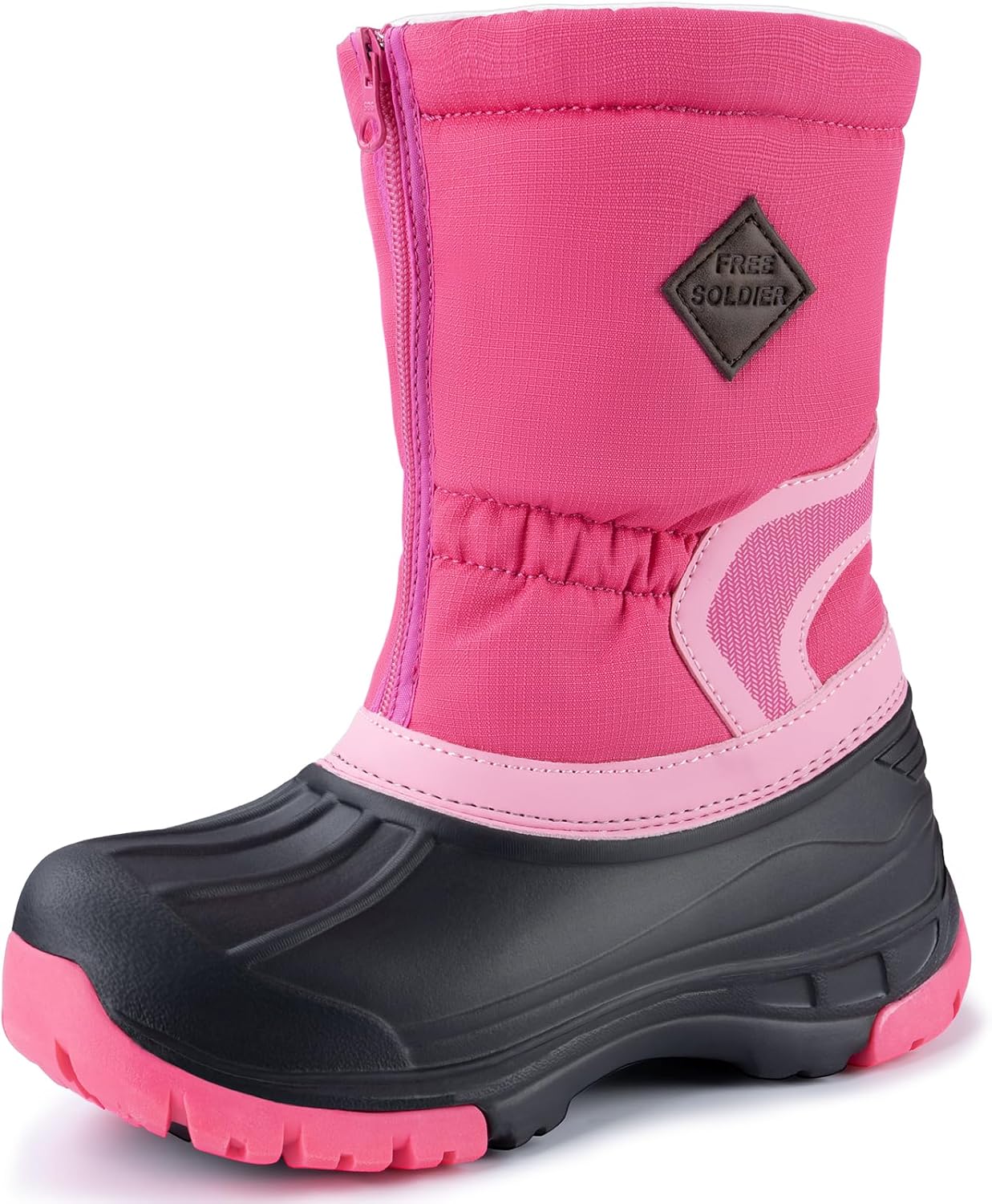 FREE SOLDIER Snow Boots for Kids Waterproof with Zipper Winter Warm Non Slip Cold Weather Outdoor Boys Girls Snow Boots