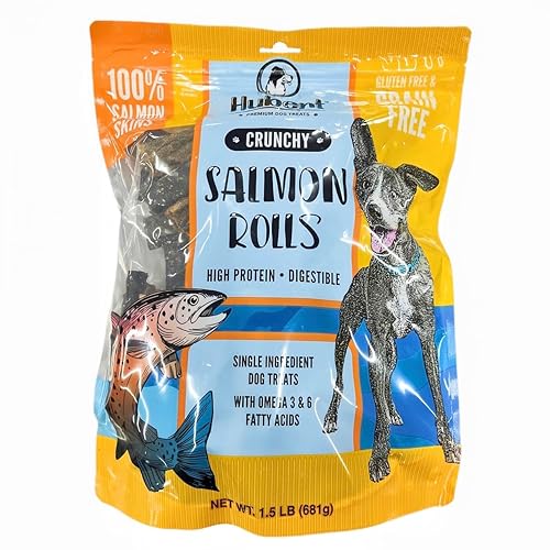 Hubert Pet Premium Gourmet Single Ingredient Salmon Skin Rolls, 1.5 lb Pack, Resealable Bag - Salmon Skin Crunchy Rolls - 1.5 Pound (Pack of 1)