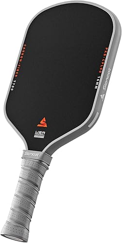 Paleta de pickleball de fibra de carbono termoformada, agarre texturizado, puntos dulces más grandes para máximo giro, control y potencia, núcleo de