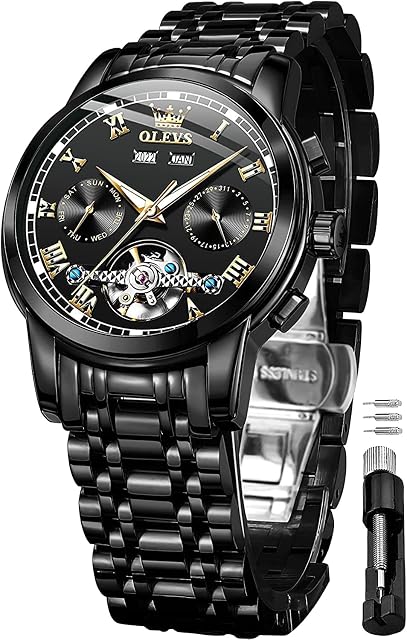 OLEVS Automatic Watch for Men Self Winding Mechanical Waterproof Stainless Steel Strap Classic Tourbillon Wrist Watches