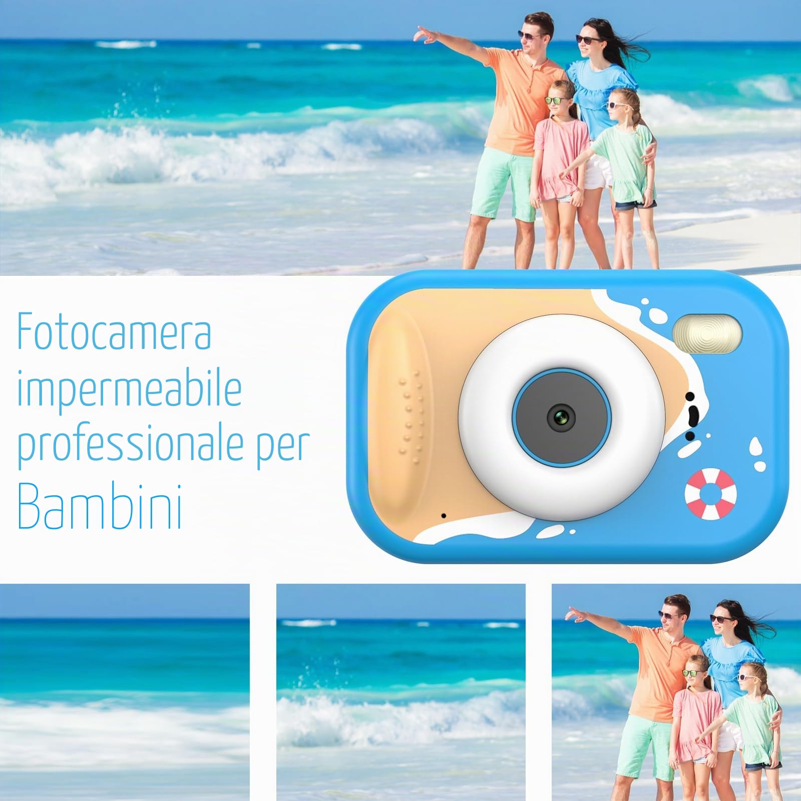 Macchina Fotografica Bambini, Fotocamera Impermeabile Bambini 48MP 1080P Macchina Fotografica Digitale Subacquea con 2,4 Pollici Schermo, 32GB Scheda, Flash LED, Regalo per Bambina e Bambino 3-12 Anni