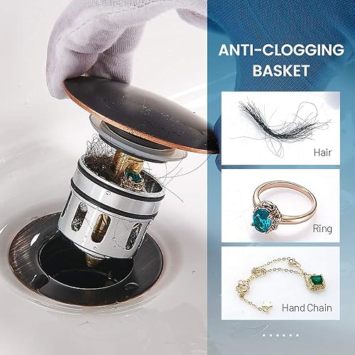Miniatura 4 de RWF082C - Drenaje desplegable para fregadero de baño, con tapón de cesta desmontable, colador de drenaje antiexplosión y antiobstrucción, conjunto