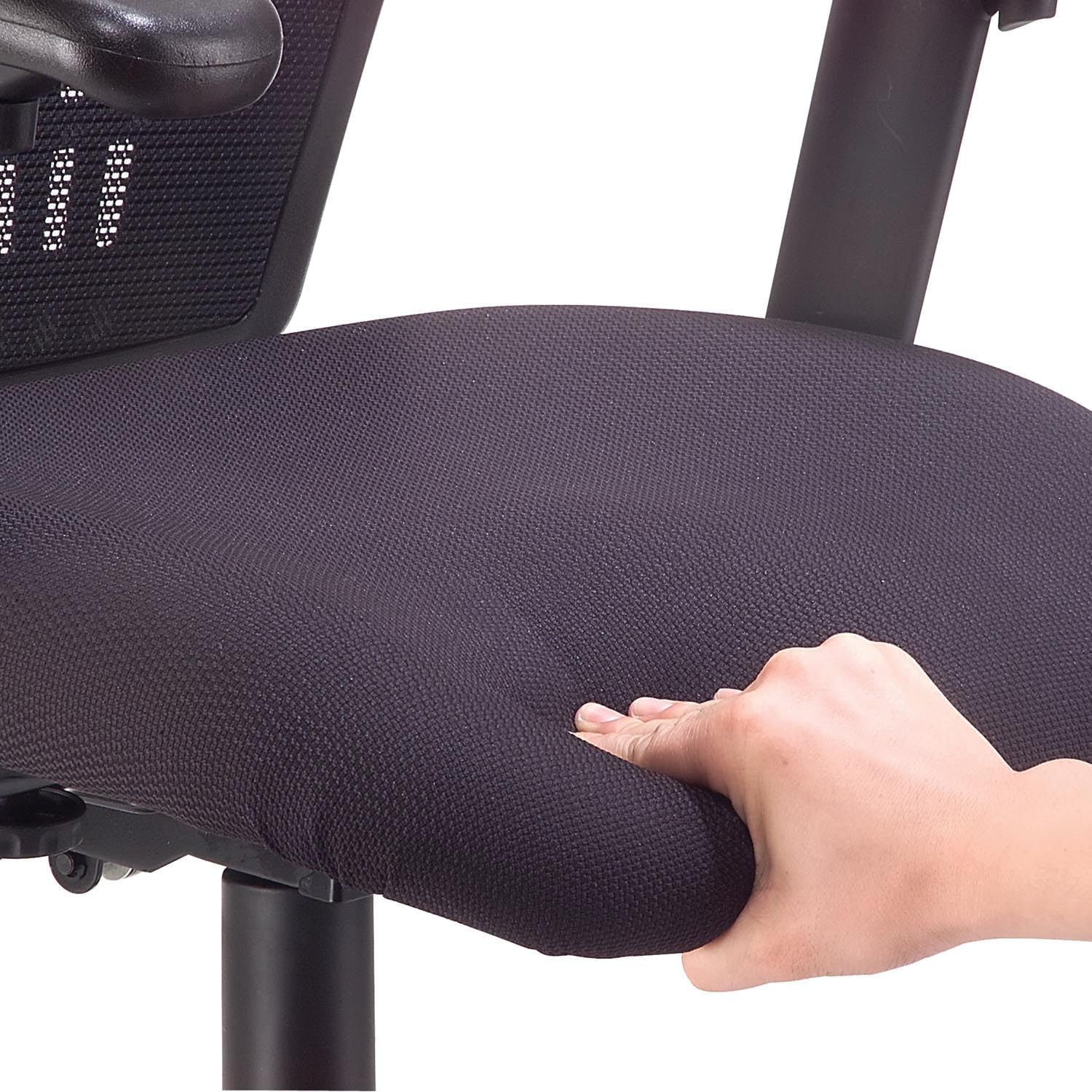 Global Industrial Interion Mesh Back Office Chair with High Back & Adjustable Arms, Fabric Upholstered Seat, Black, Multifunction Office Chair with 5-Star Base