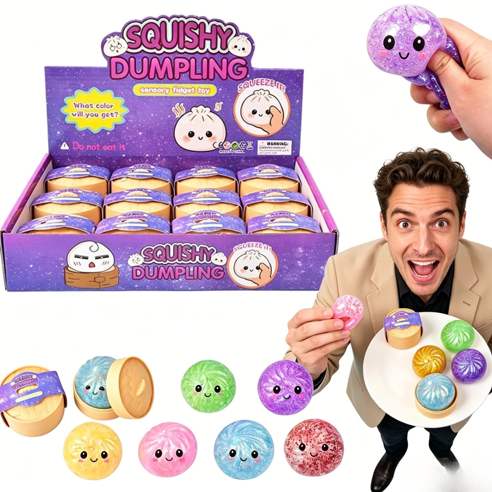 12pcs Glitter Dumpling Squishy, Giant Glitter Dumplings Squeeze, Cute Soft Dumpling Shaped Toys for Relaxation Boys Girls Children Adults Students Home Office Classroom (#03) â image 1
