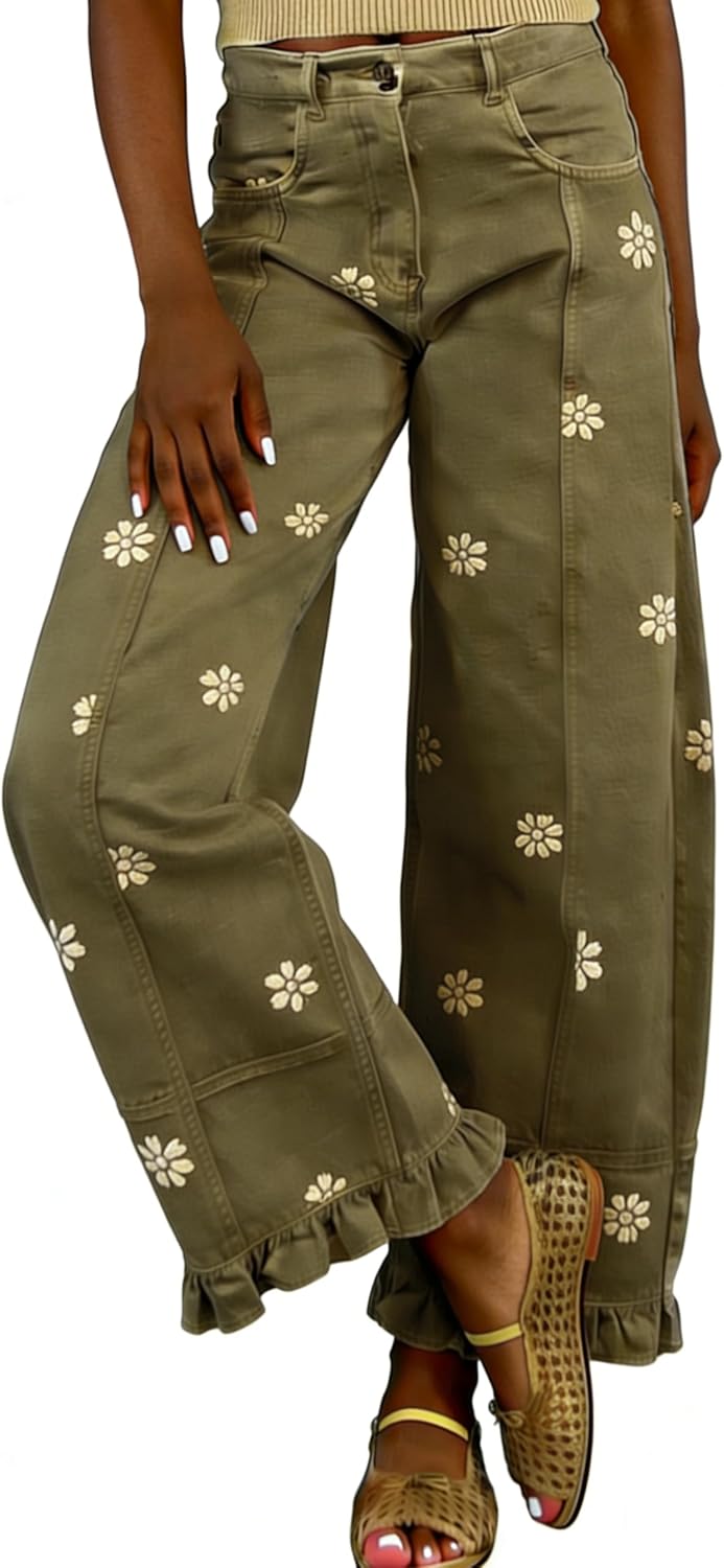 utcoco Barrel Jeans Women 2026 Floral Print Wide Leg Jeans Y2k Patchwork Baggy Boyfriend Denim Pants