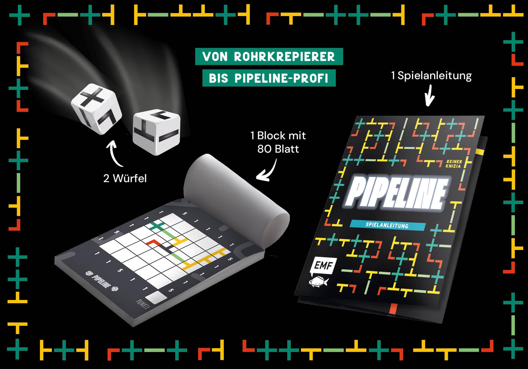 Würfelspiel: Pipeline – Wer schafft die besten Verbindungen?: Für 1-6 Personen von 8 bis 99 Jahren