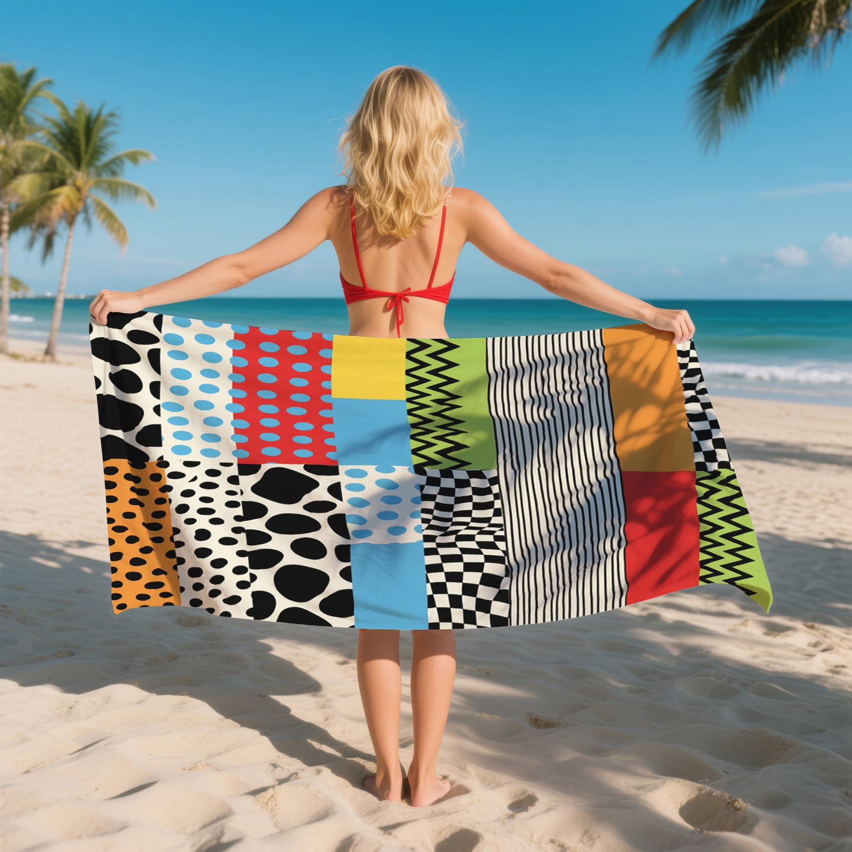 Serviette de Plage XXL Microfibre Memphis Rétro Pop Art Géométrique, Drap de Plage Séchage Rapide Anti Sable & Légère, Serviette de Bain Grande Taille 150x200 cm, Accessoire & Cadeau été