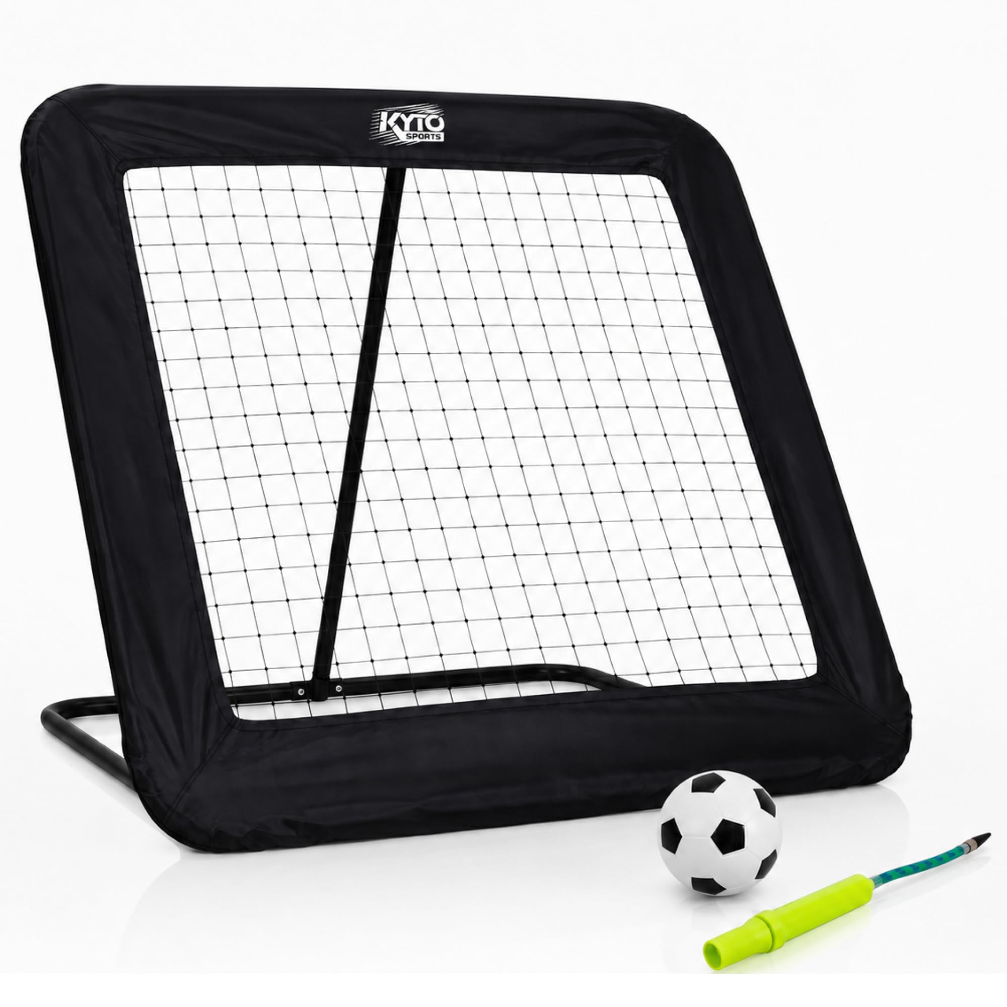 Kyto Sports Fußball Trainingsset 3-teilig – Rebounder 100x100 cm, 50 Markierungshütchen & Koordinationsleiter 6 m – Techniktraining, Agility, Schnelligkeit, Footwork & Ausdauer