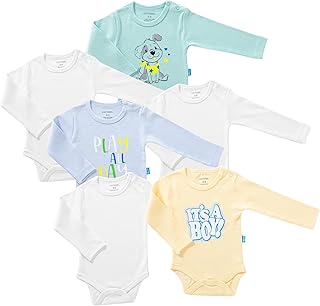 سالوبيت بكباسين من القطن بأكمام طويلة للأطفال البيبي من قطونيل، عبوة من 6 قطع