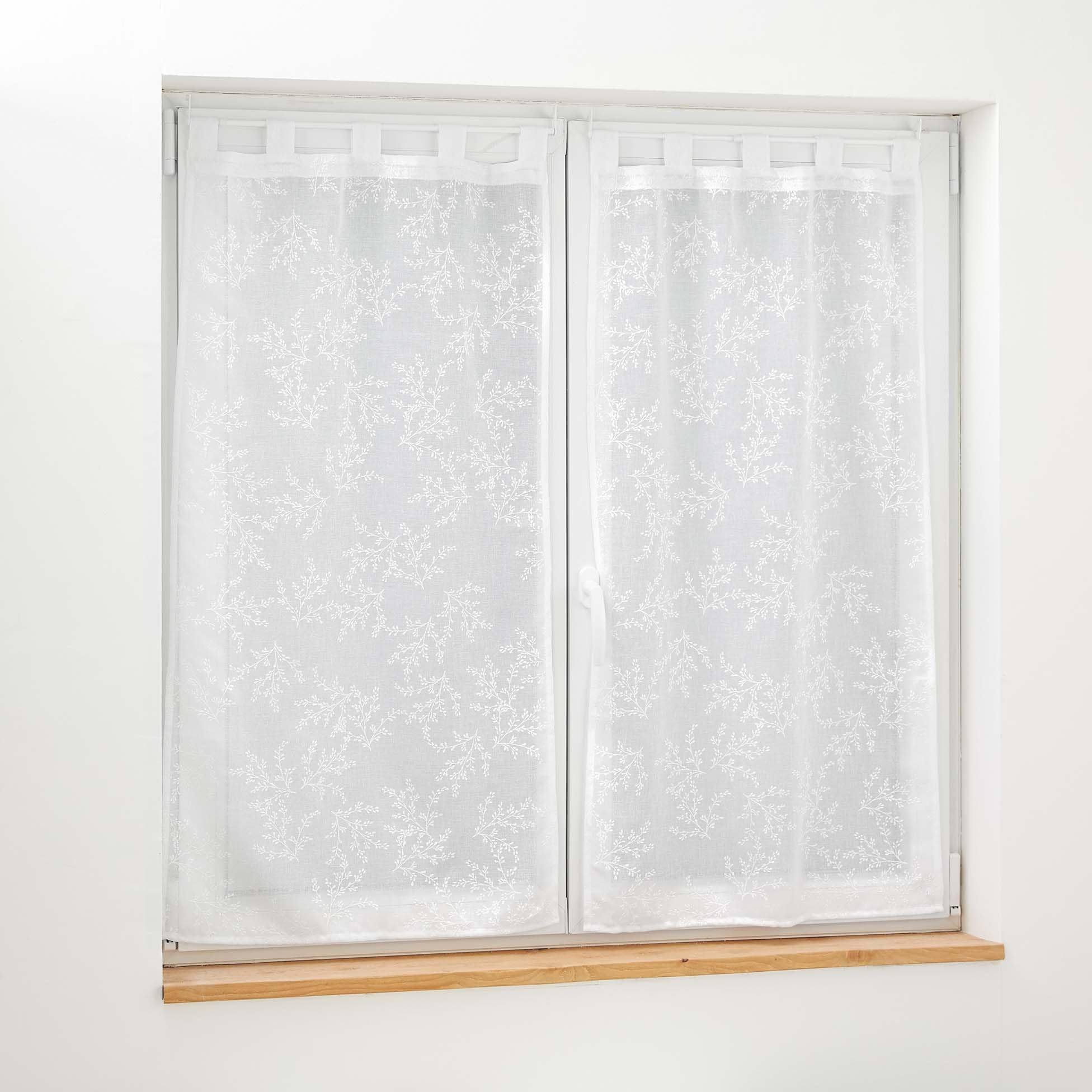 Douceur d'Intérieur, Paire Droite à Passants (2 x 60 x 120 cm) Karla Blanc, Voile Tissé Appliqué