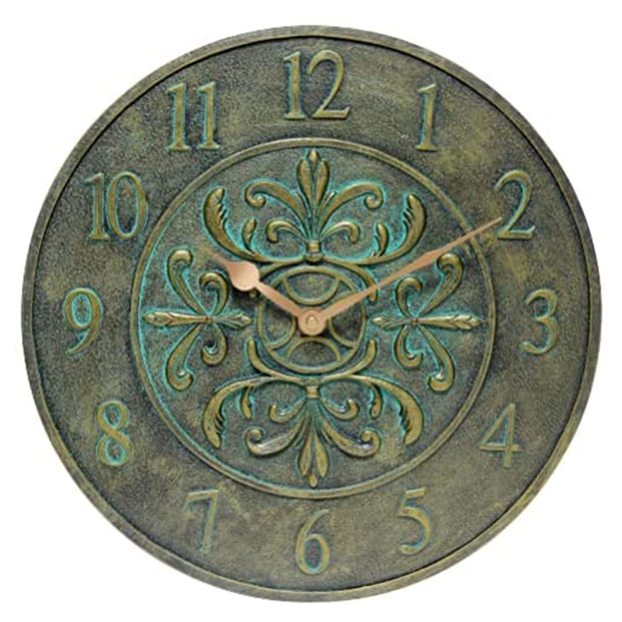 Horloge murale extérieure vintage 38cm bronze vieilli pour garage et jardin
