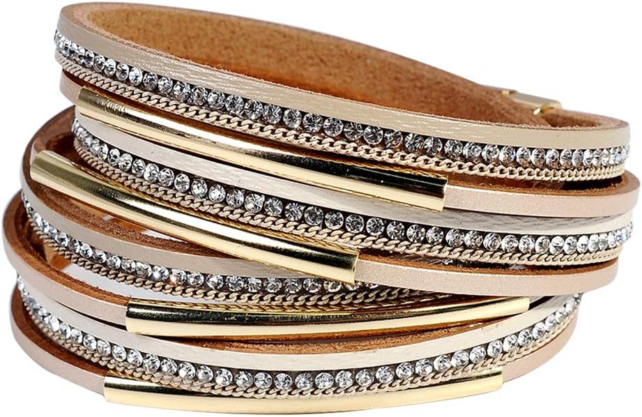 Artilady Leather Wrap Bracelets for Women - Pearl Bracelets Handmade Clasp Bangle Bracelet with Beads Jewelry Gift for Women and Mother