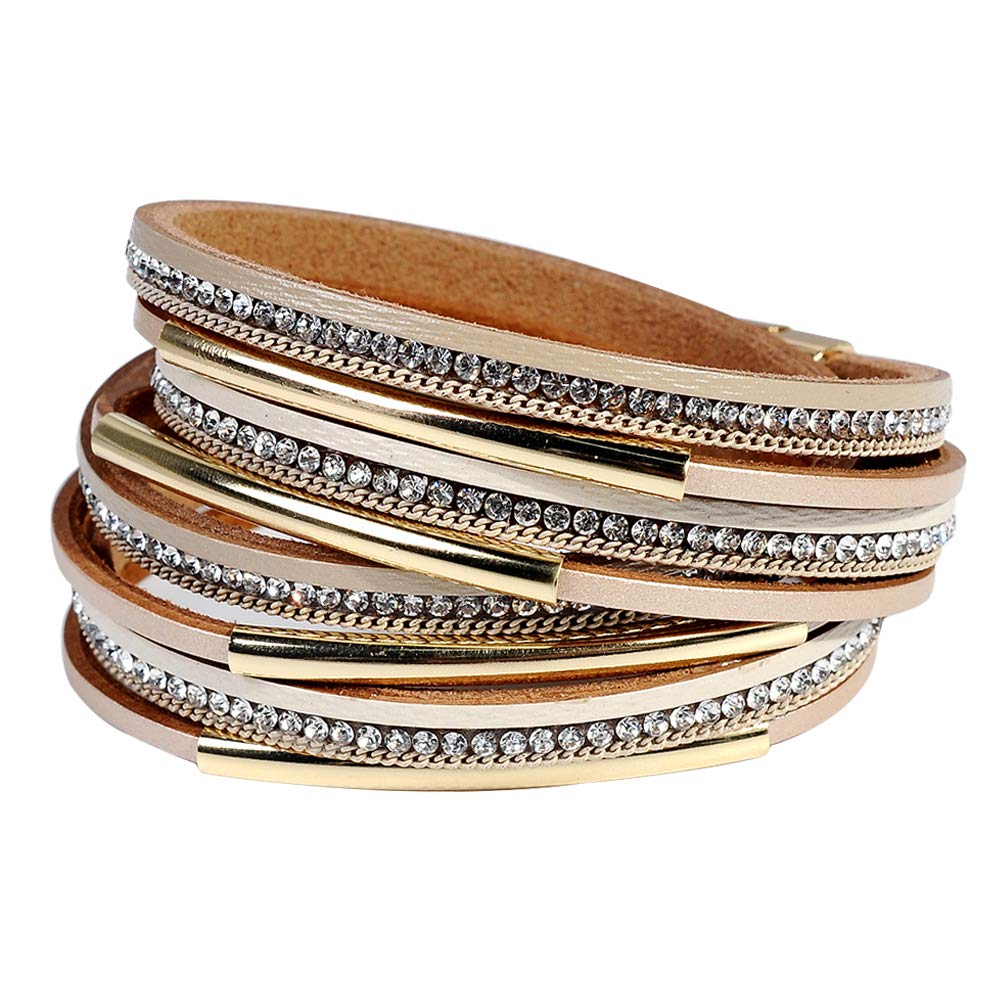 Artilady Leather Wrap Bracelets for Women - Pearl Bracelets Handmade Clasp Bangle Bracelet with Beads Jewelry Gift for Women and Mother