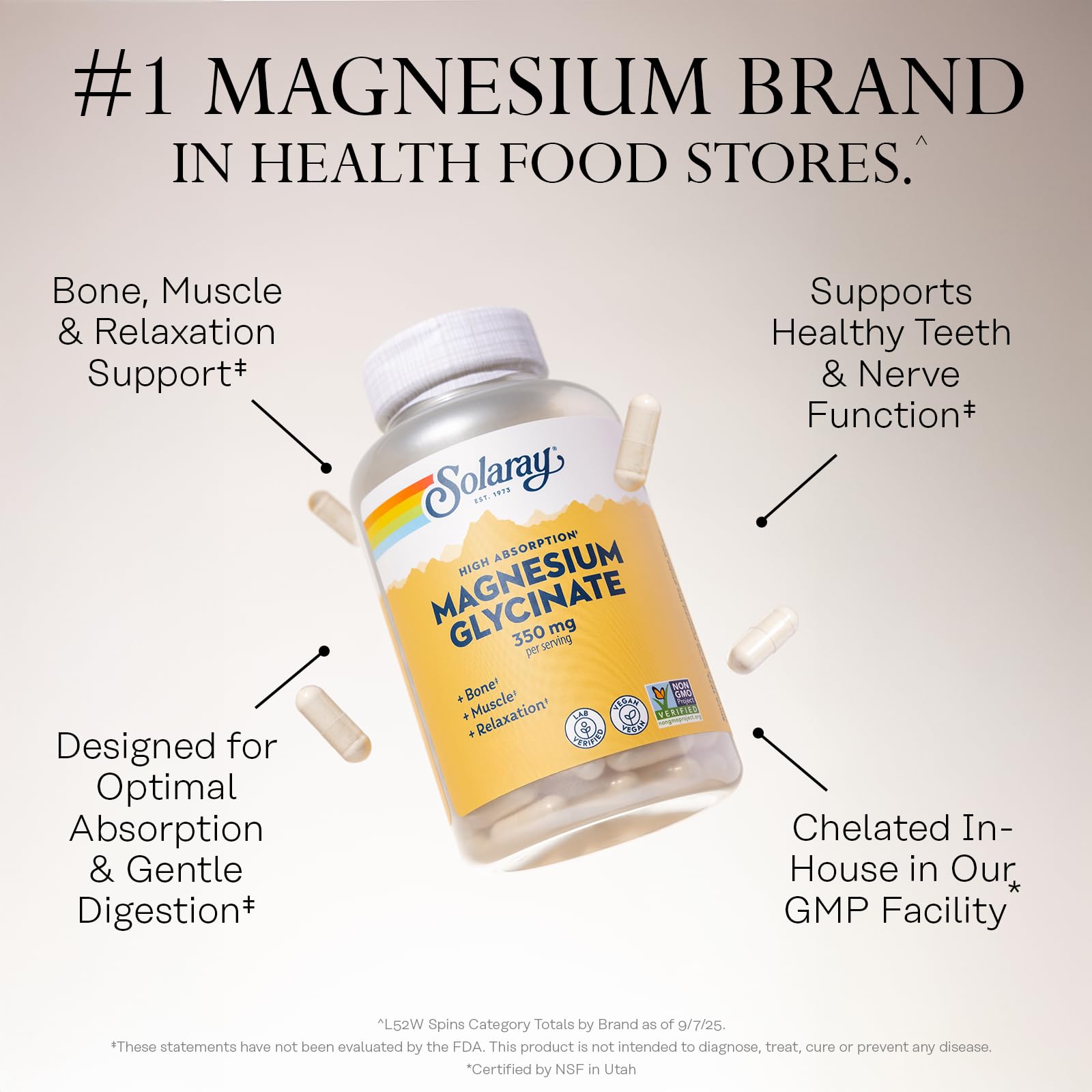 SOLARAY Enhanced Absorption Magnesium Glycinate 350 mg, 275 VegCaps — Amazon image 3