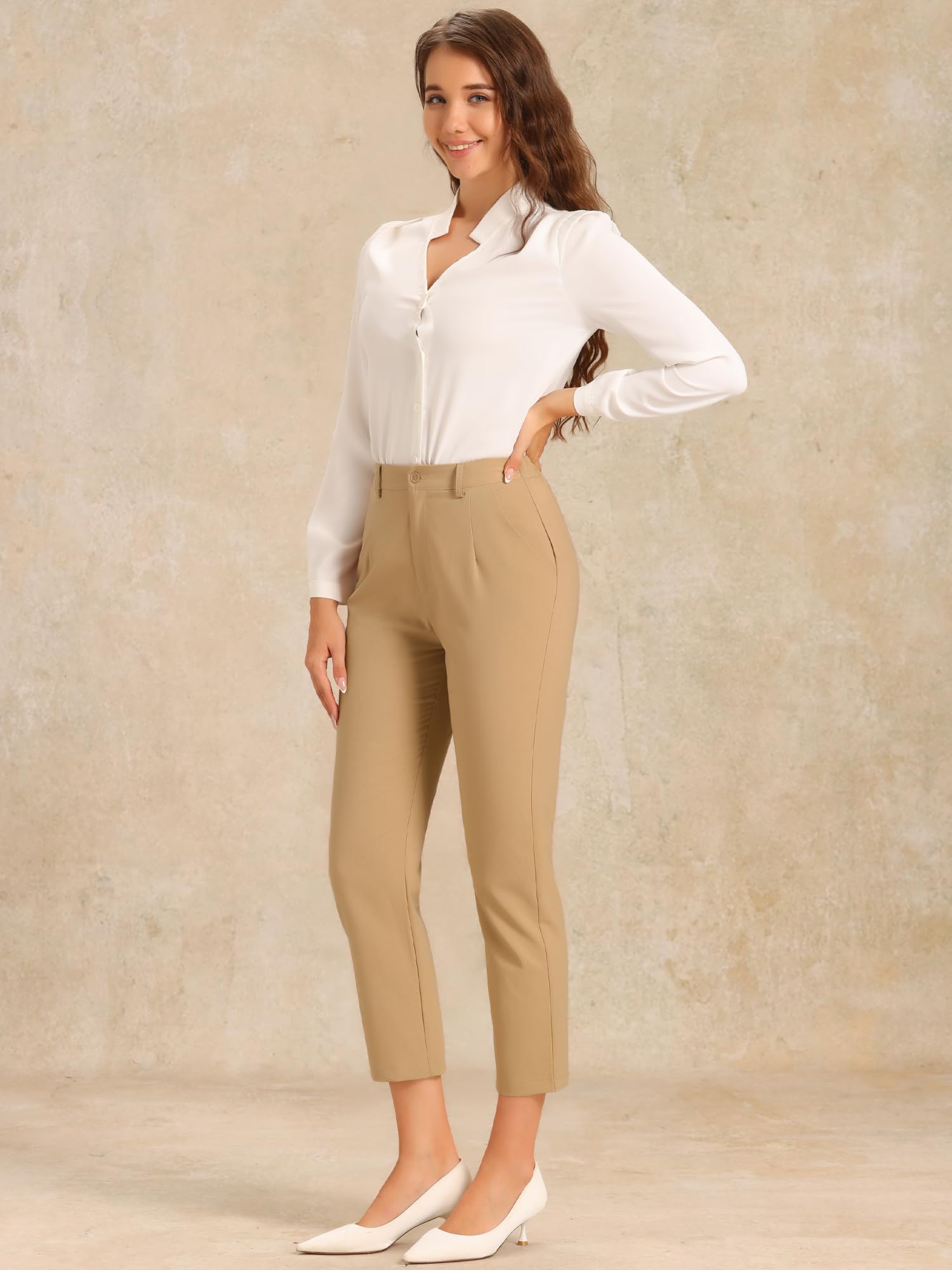 Womens Work Dress Pants High Waisted Office Ankle Pants — view 2