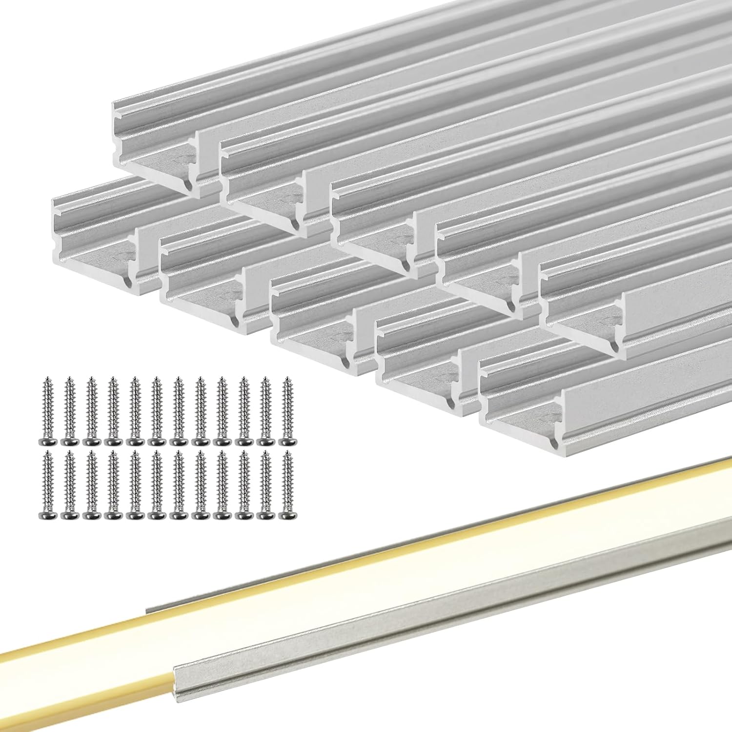 Shine Decor 3.3FT/1M (Pack of 10) Aluminum Track Channel Mounting Bracket for 10mm W x 4.5mm H COB LED Neon Rope Lights and 10x10mm 3D Bend LED Rope Lights