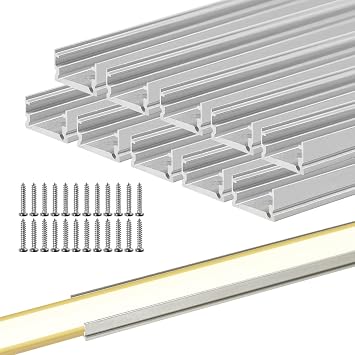 3.3FT/1M Pack of 10 Aluminum Track Channel Mounting Bracket for 10mm W x 4.5mm H COB LED Neon Rope Lights and 10x10mm 3D Bend LED Rope Lights
