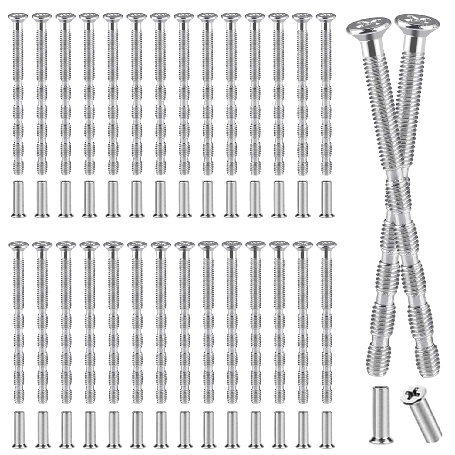 30 Sets M3 Door Handle Fixing Screws and Barrel Nuts, Door Handles Bolt Nickel Plated Through