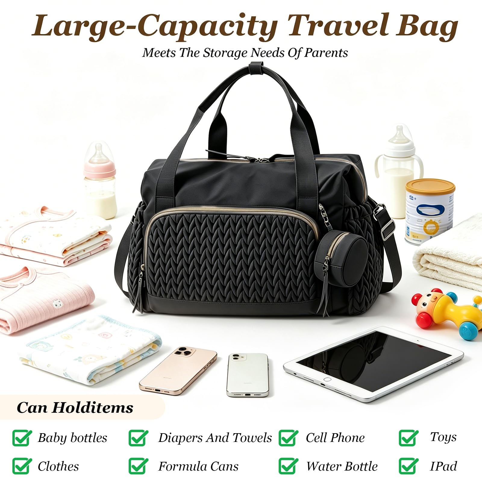 Sac à langer multifonctionnel avec étui à tétine, grande capacité, pour maternité et bébé, voyage, sac à langer, plage