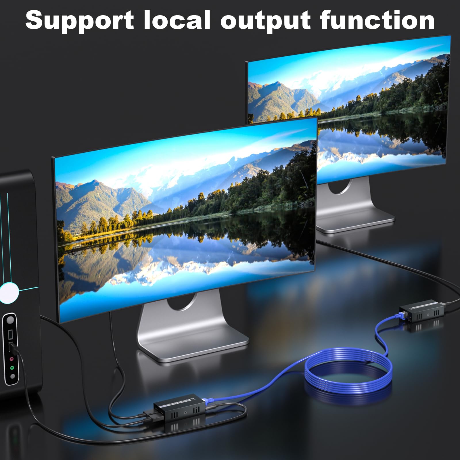 Rallonge USB HDMI KVM 164 pieds/50M L'adaptateur HDMI Ethernet RJ45 transmet la Full HD 1080P via un seul Cat5e/6/7, prend en charge la sortie en boucle 3D USB1.1 POC