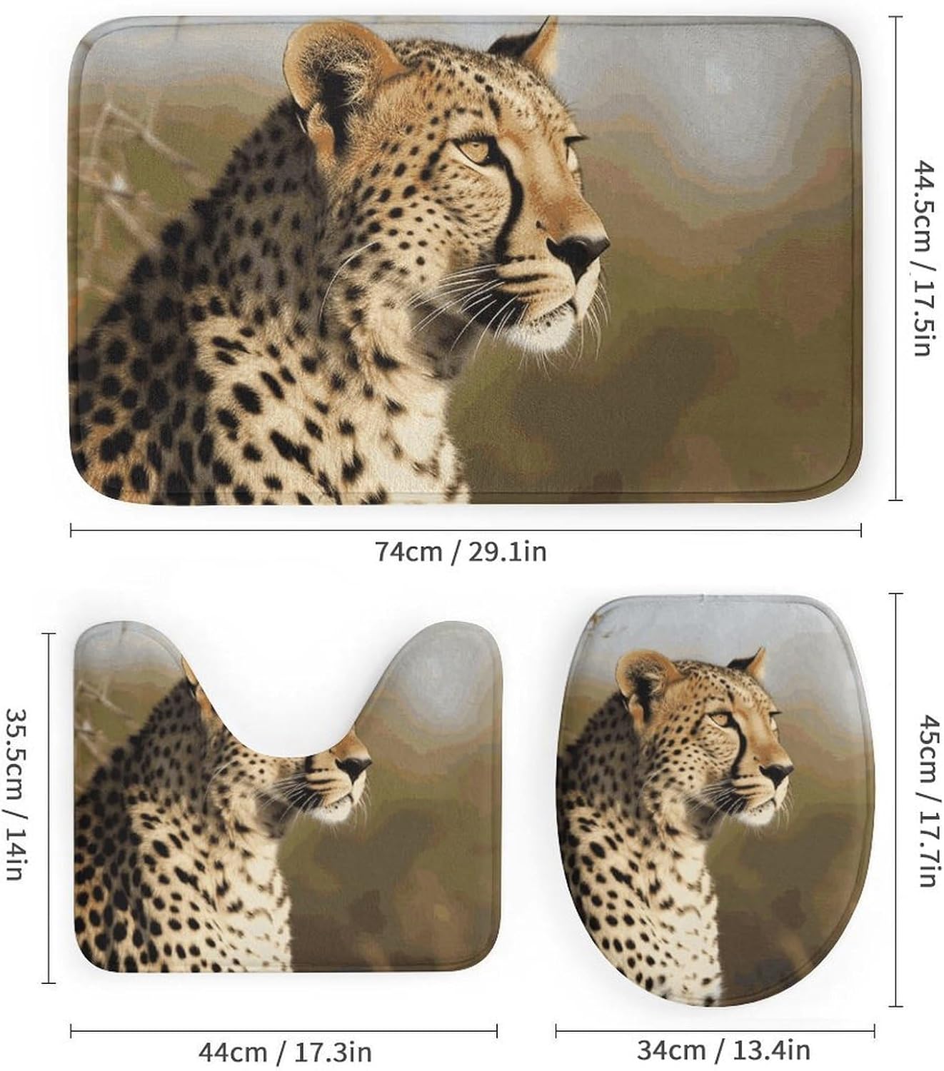 Wild Animal Leopard Shower Curtain Set 4 Piece, Non-Slip Bath Mat with Toilet Lid Cover and Waterproof Shower Curtain with 12 Hooks, Complete Bathroom Set for Home Decor