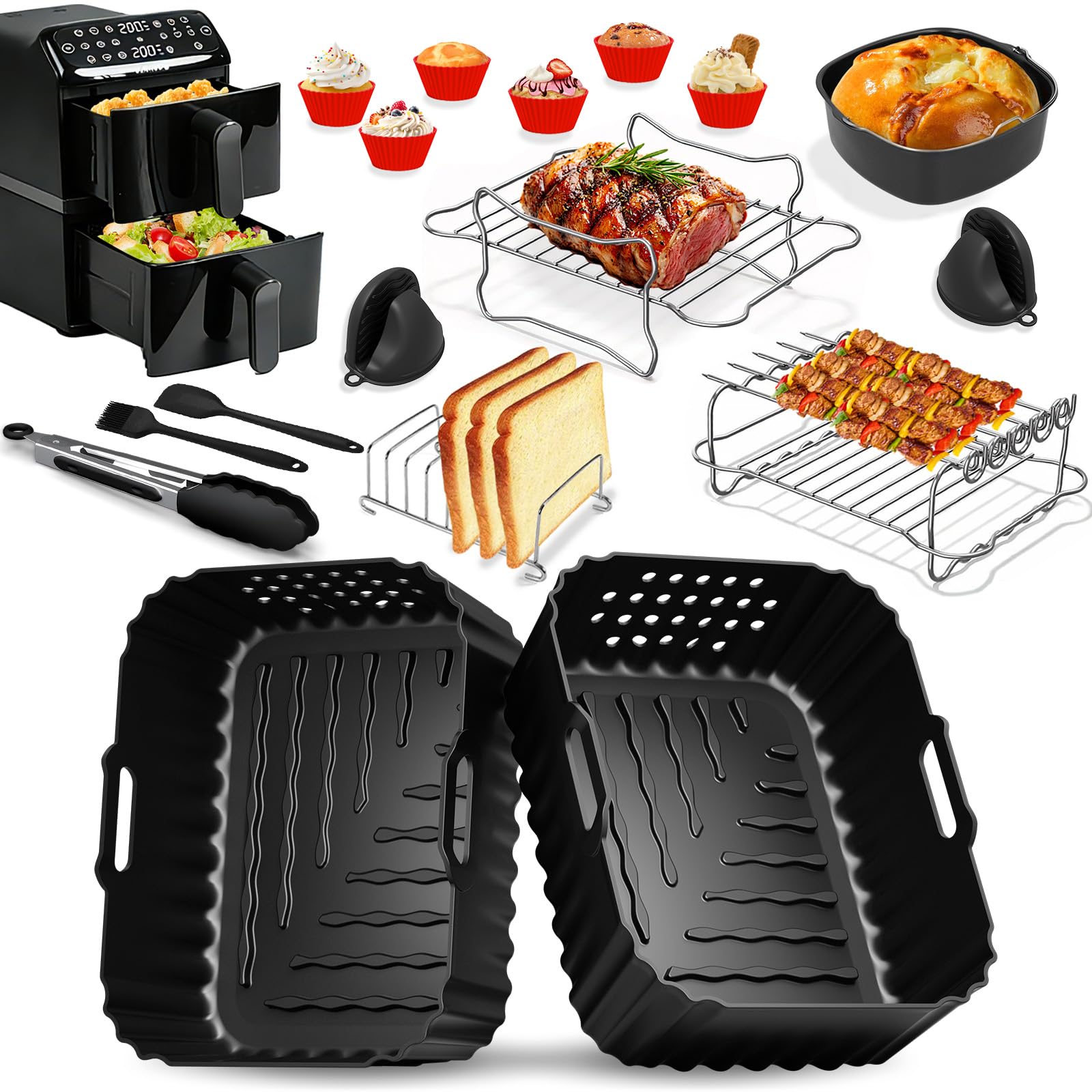 Heißluftfritteuse Zubehör für Philips Airfryer 4000 Series 10L, Silikonform Heißluftfritteuse Zubehör Set Wiederverwendba Auflaufform Einsatz für Philips Stacked Dual Basket Airfryer NA460 10L