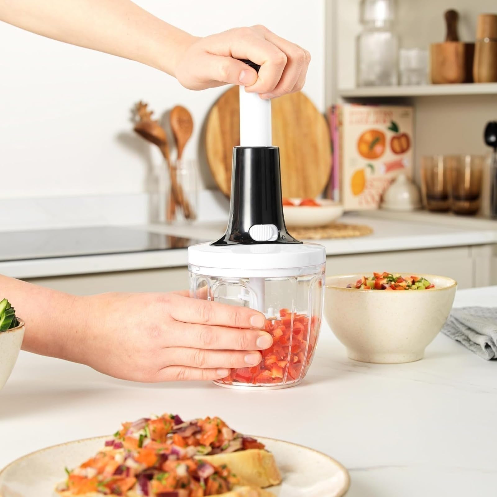 Frullo il Tuo Tritatutto Manuale a Pressione, Set Tritatutto da Cucina, frullo il tuo, da cucina elettrico， per Verdure e Frutta.