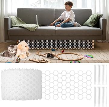 Under Couch Blocker, Gap Bumper for Under Bed 394" L x 3.94" H Toys Blocker for Cats Dogs with 20 Pcs Fixed Ties No Drooping Easy Install Sut Fit Perfect for Sofa Bed and Furniture