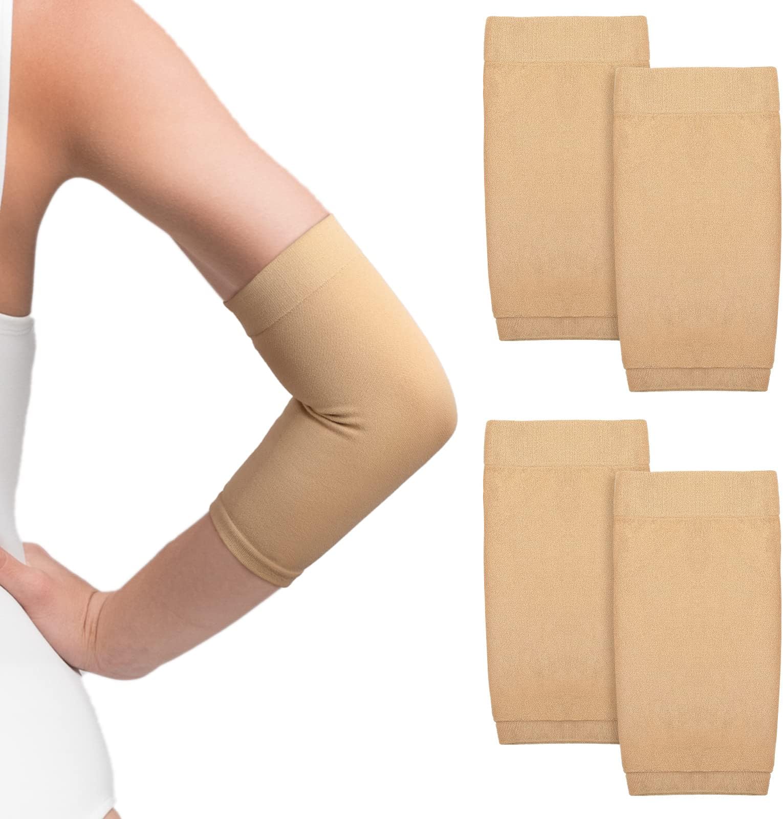 2 Pairs Tattoo Cover up Sleeve Forearm Arm Sleeves for Women Men Compression Tattoo Upper Arm Cover(Nude)