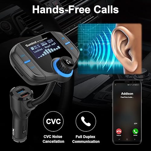 Miniatura 7 de Versión actualizada Transmisor FM Bluetooth adaptador de radio inalámbrico Sumind Kit manos libres para automóvil con pantalla de 17 pulgadas QC30 y