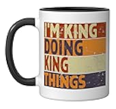 Retro I'm KING Doing KING Things Funny Birthday Joke Ceramic Mug, Black/White