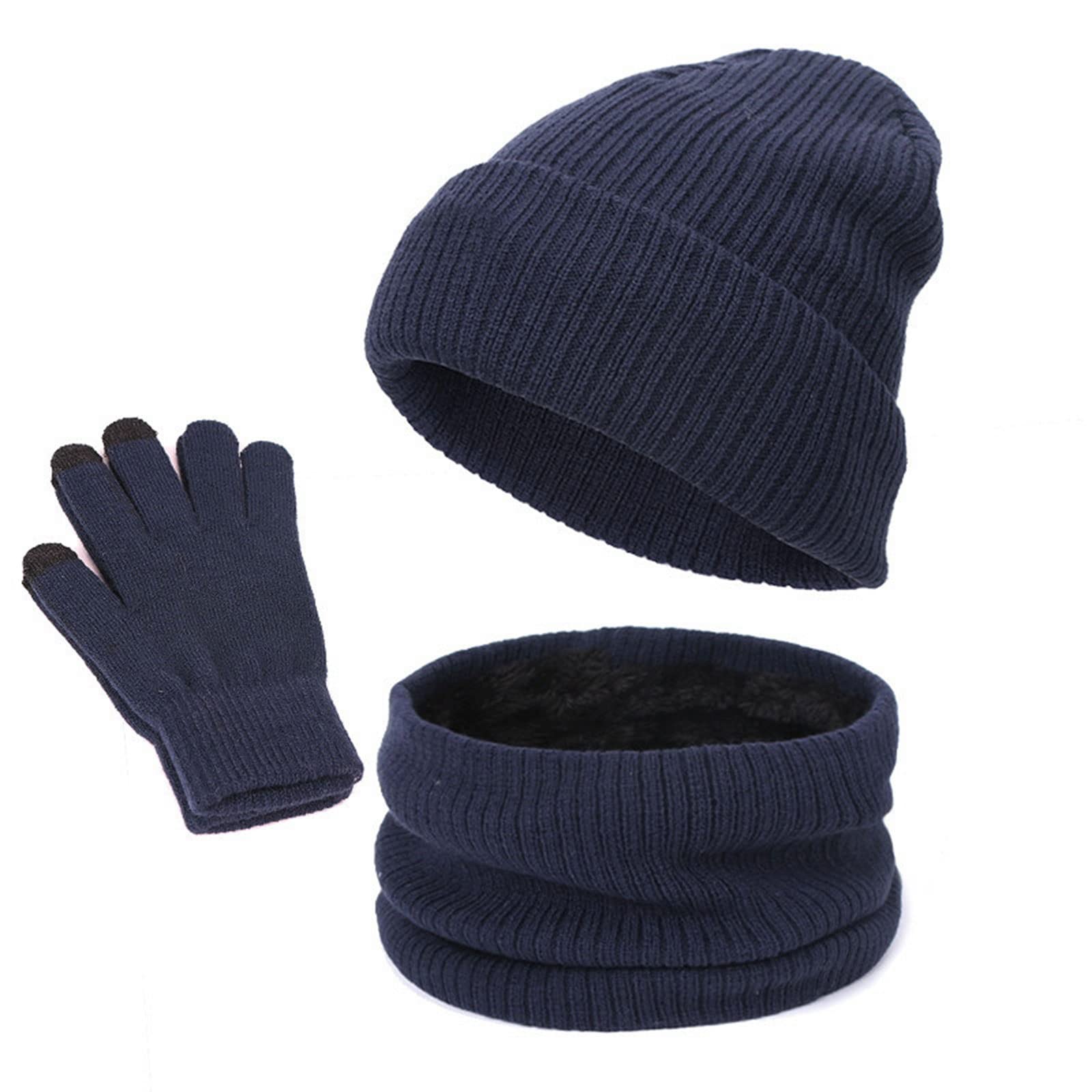 Czapka typu beanie Czapka zimowa Szalik Zestaw rękawiczek do ekranów dotykowych Wielokolorowy, jeden rozmiar, opakowanie 3 sztuki