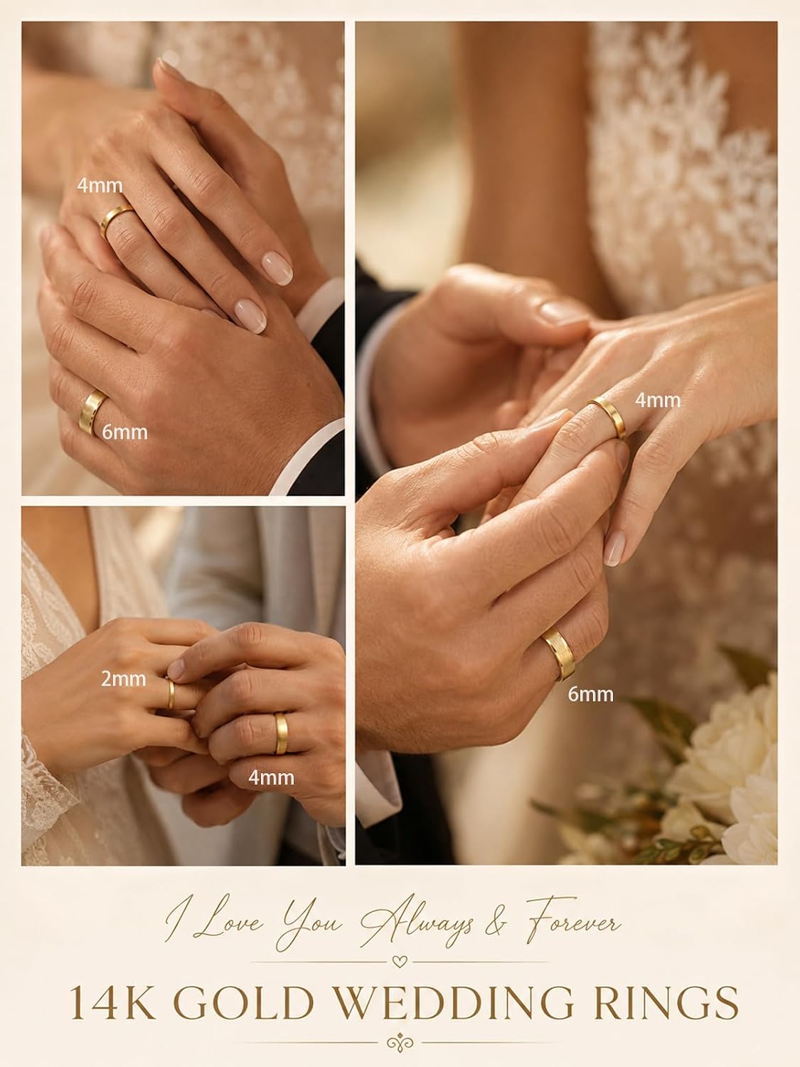 14K Gold Rings for Women Men, 2MM/4MM/6MM Width Wedding Band Ring