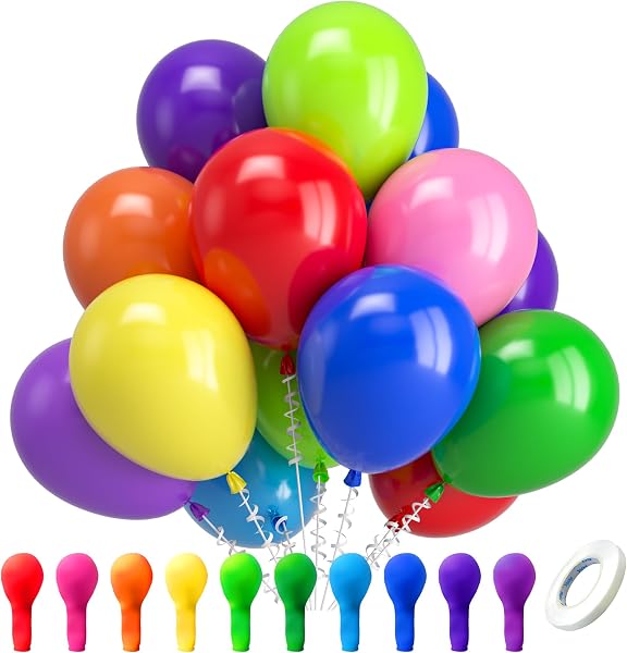 Kelfara Assorted Rainbow Party Balloons - 100 Pack 12 inch Multicolour Latex Balloons Helium Bright Color Balloon for Kids' Birthday Rainbow Party Decorations Baby Shower Wedding Graduation - 1