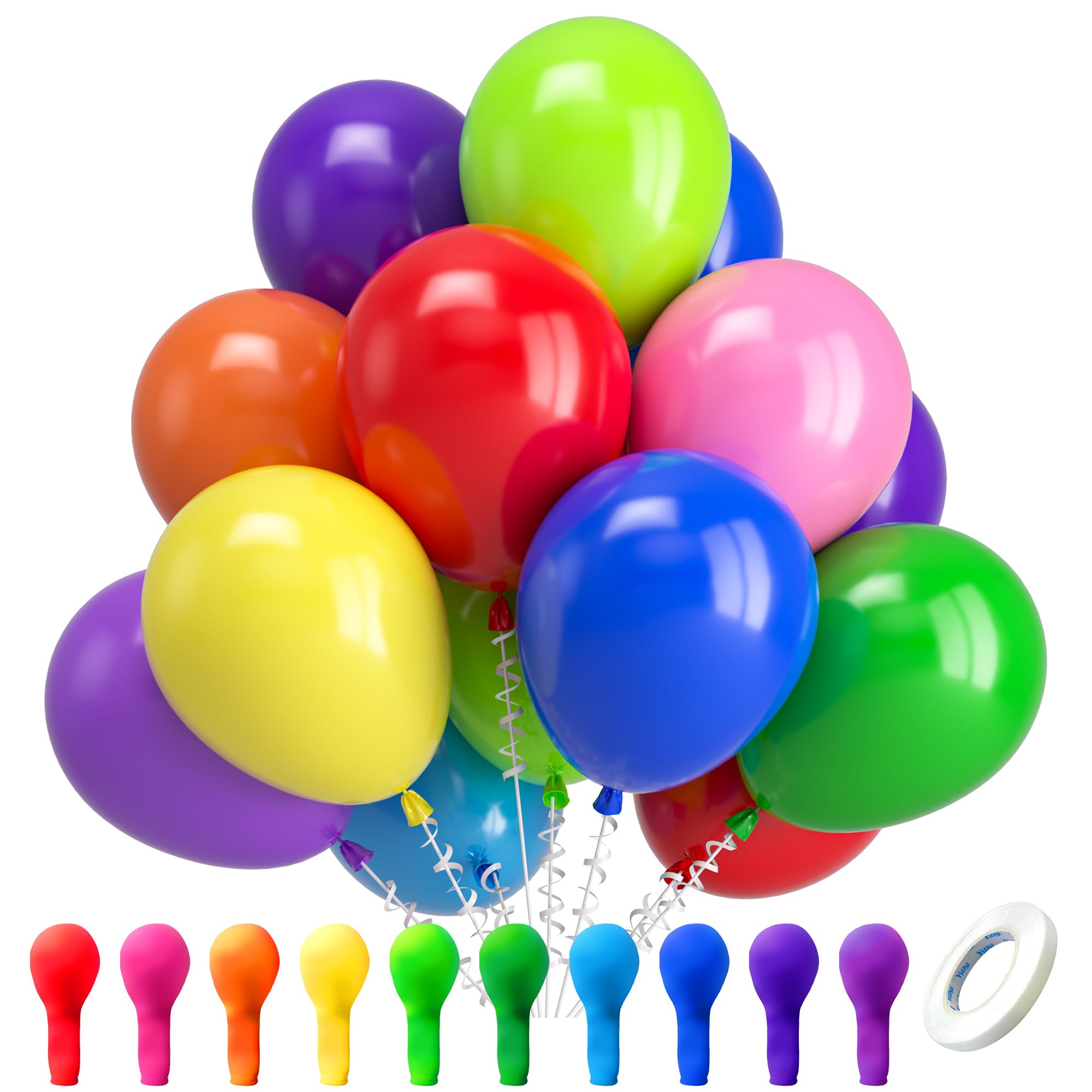 Kelfara Assorted Rainbow Party Balloons - 100 Pack 12 inch Multicolour Latex Balloons Helium Bright Color Balloon for Kids' Birthday Rainbow Party Decorations Baby Shower Wedding Graduation