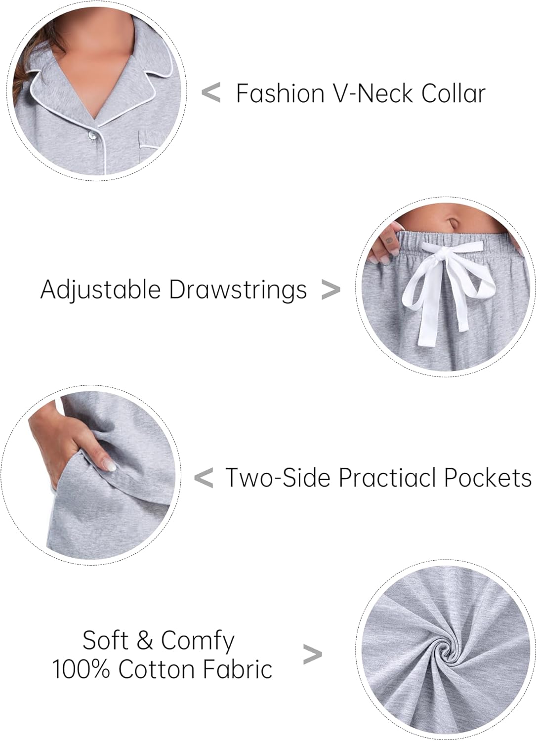 COLORFULLEAF Womens 100% Cotton Pajamas Set Short Sleeve Sleepwear Button Down Pjs Soft 2 Piece Lounge Set with Pockets S-XXL