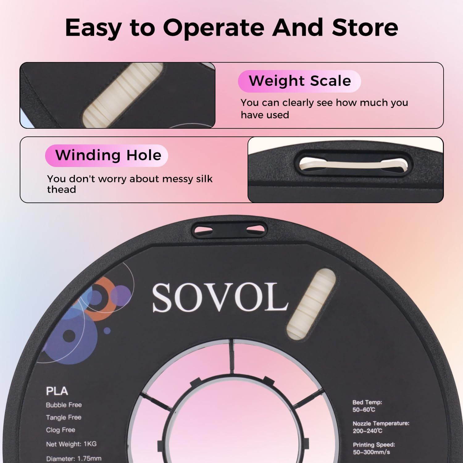 Sovol 3D Printer Photosensitive Filament Single Color Light Change PLA 1kg (2.2 lbs) Spool 3D Printing Materials, Dimensional Accuracy +/- 0.03 mm, 1.75 mm, Light Change Purple