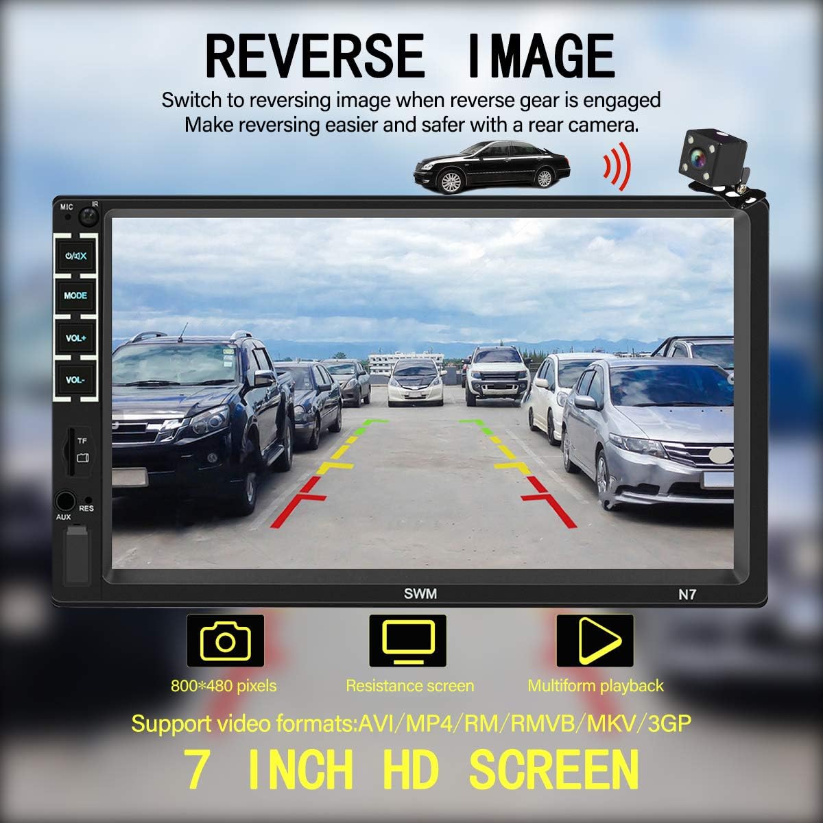 Fеаturеd Prоduсt 7 Car Stereo Double Din Touch Screen Car Radio Audio Receiver FM Radio Bluetooth Video Remote Control MP5/4/3 Player Android iPhone Mirror Link USB/SD/AUX Hands Free Calling with Camera
