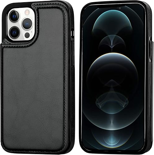 Miniatura 7 de Funda tipo cartera para iPhone 12 Pro Max, funda de piel sintética suave premium con función atril para iPhone 12 Pro Max de 6.7 pulgadas (negro)