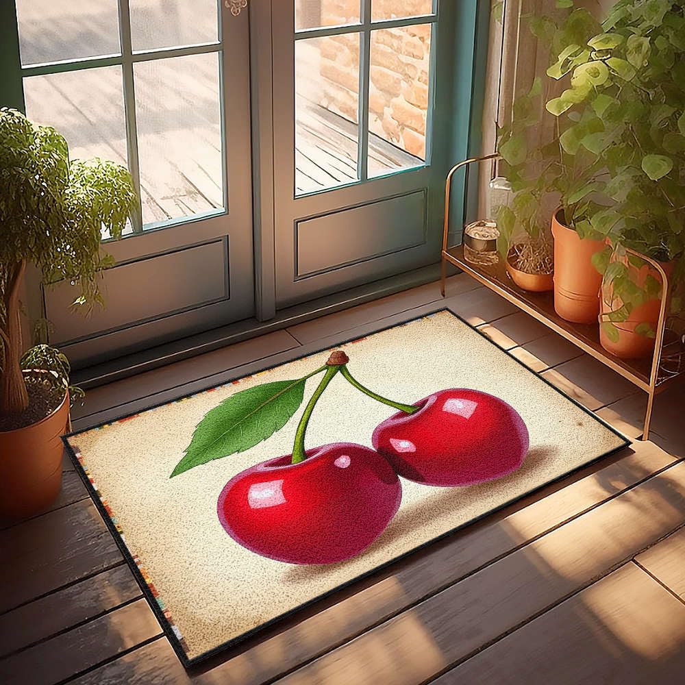 Paillasson porte d'entrée cerises tapis amusant intérieur été de 65 x 90 cm