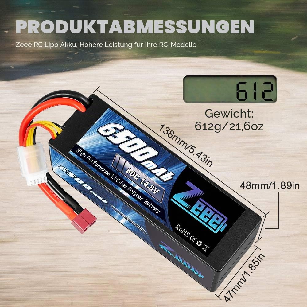 Zeee 4S Lipo Akku 14,8V 80C 6500mAh Batterie RC Hardcase mit T Stecker