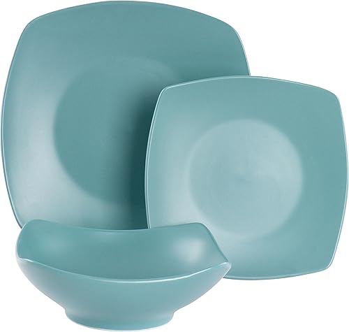 Miniatura 2 de Gibson Home Zen Buffetware - Vajilla cuadrada de cerámica fina de 12 piezas, color azul ártico mate