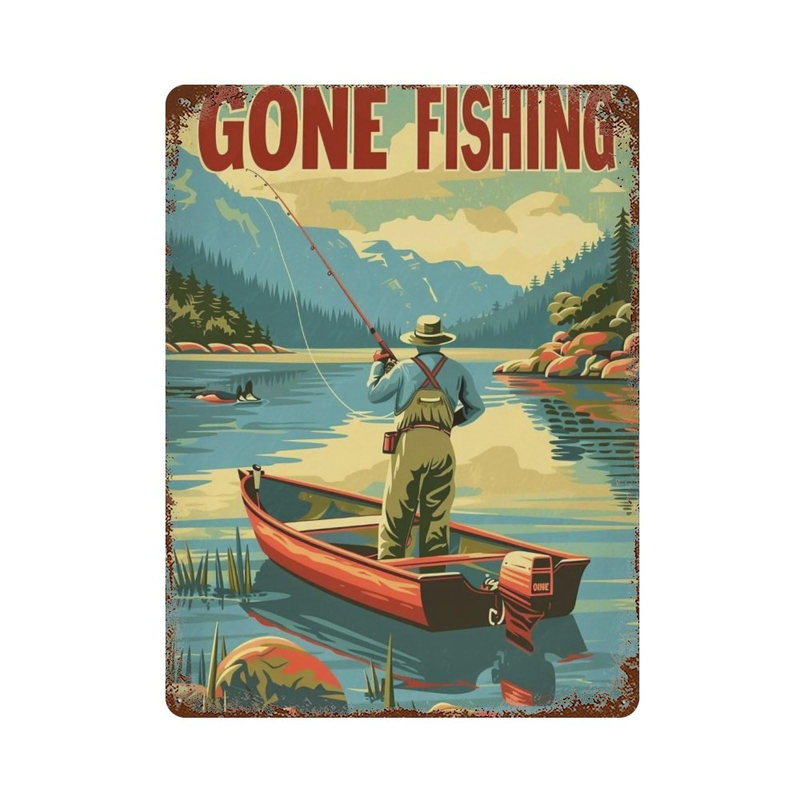 HDURYEYRYY Gone Fishing Retro Lake 03 Wall Retro Iron Vintage Art Metal Tin Sign Poster Modern Home Cofffee Club Art Bar Shop Decor Style 40x30cm