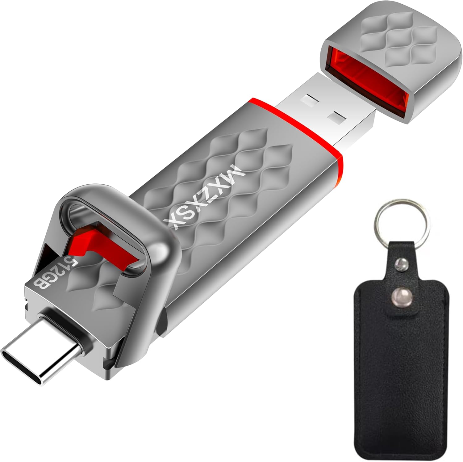 External SSD USB Flash Drive 512GB, Up to 550MB/s External SSD Thumb Drive, USB 3.2 + Type C, for iPhone15/16/17, Android Phone, PS4/PS5/MacBook/iPad/SmartTV, Zinc Alloy Body
