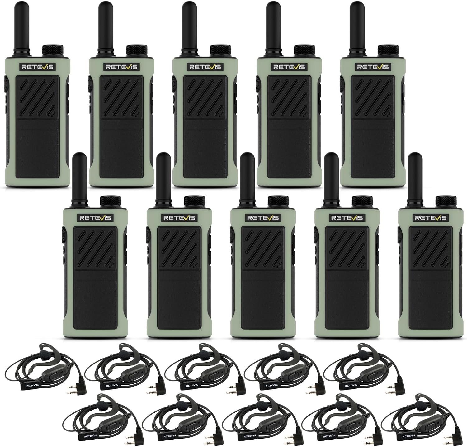 Retevis RB66P 1.5 Hours Fast Charging Walkie Talkies for Adults,2 Way Radio with Earpiece,1500mAh Large Battery,USB-C Charging,Two Way Radio Long Range for Warehouse Logistics Event Planning(10 Pack)