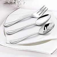 Vista 3 de HaWare 6 Pieces Serving Set, Stainless Steel Silverware Serving Utensils, Pearled Edge Hostess Silverware for Buffet Party Kitchen Restaurant