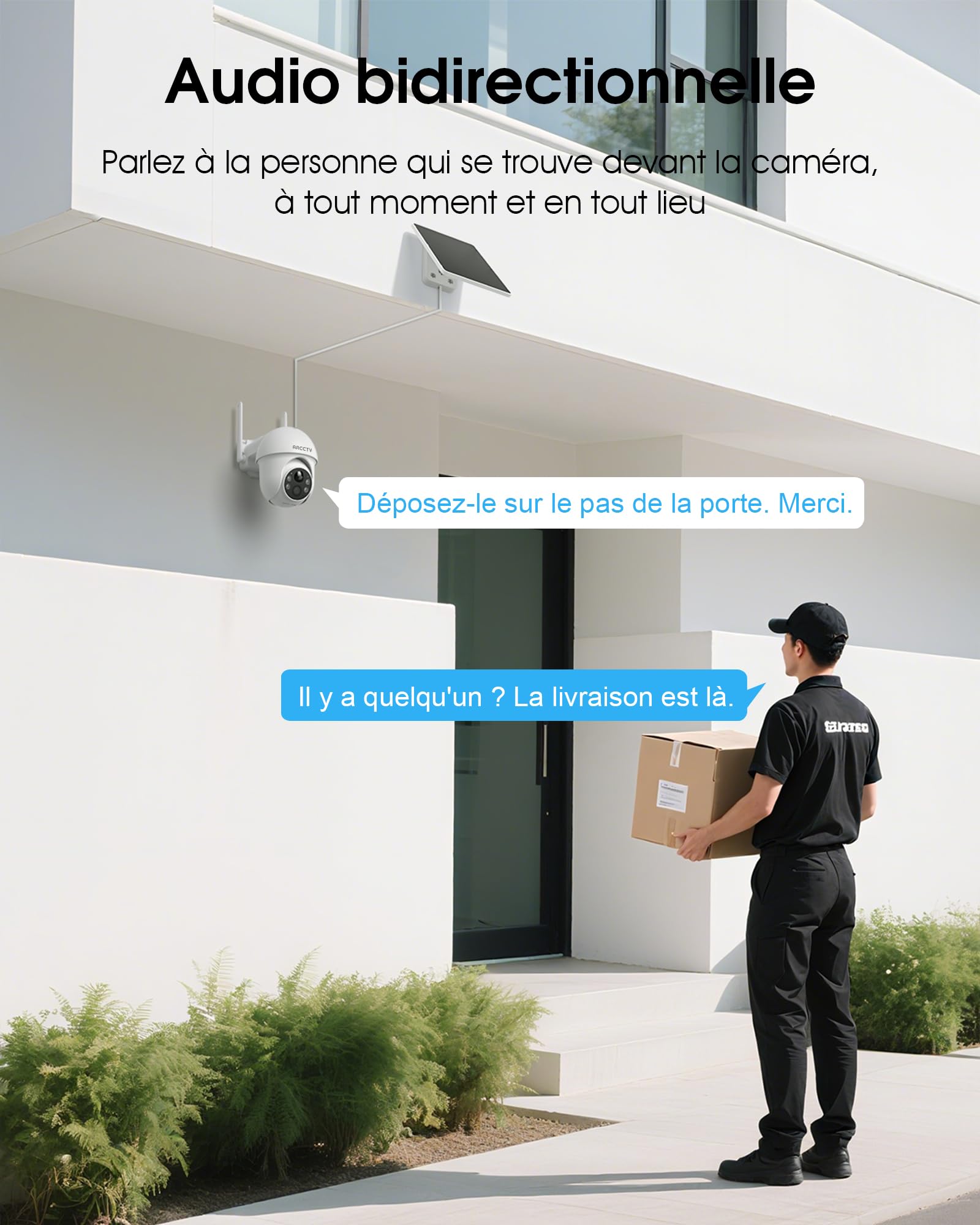 ARCCTV 4MP Caméra Surveillance WiFi Exterieure sans Fil Solaire(Blanc 2pcs) | 2.5K 4MP, PTZ 360°, Wi-Fi 2.4/5GHz, Détection PIR, Vision Nocturne Couleur, Audio Bidirectionnel, Panneau Solaire, Alexa,IP65