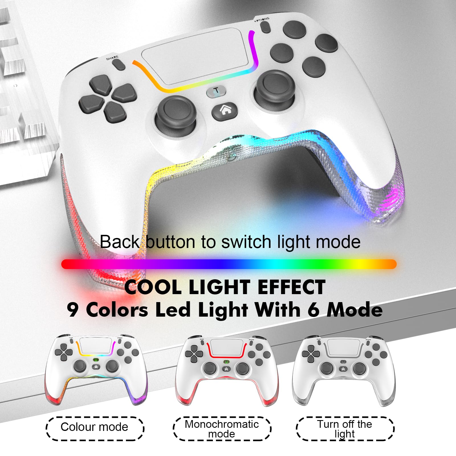 Tacilin Wireless Controller für PS4, Gamepad Joystick mit Turbo, Dual Vibration, 6-Achsen-Gyro-Sensor, RGB-Licht, 3,5-mm-Audiobuchse kompatibel mit PS4/Slim/Pro
