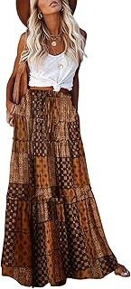 Womens Boho Maxi Skirt 2026 Summer Cruise Casual High Waist Tie Flowy Long Skirt with Pockets For Beach Vacation