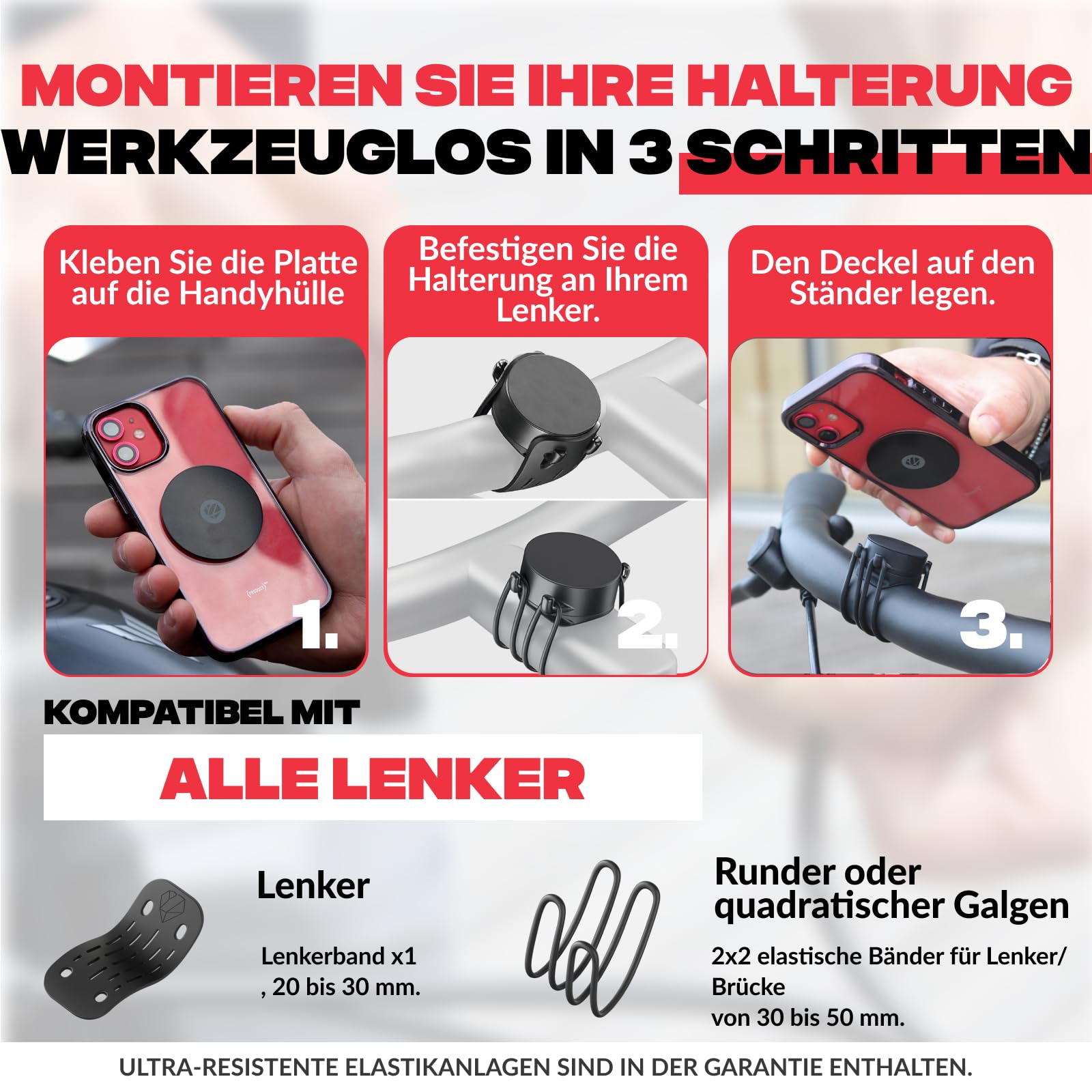 Shapeheart Magnetische Fahrrad Handyhalterung - Einhändiges Anbringen - Universelle Lenkerhalterung für MTB, Motorrad, E-Scooter - Inklusive Metallplatte - Stabiler und Schneller Halt | Für glatte Handyhüllen | Lenker & Vorbau 20–50 mm | 1-Hand-Bedienung